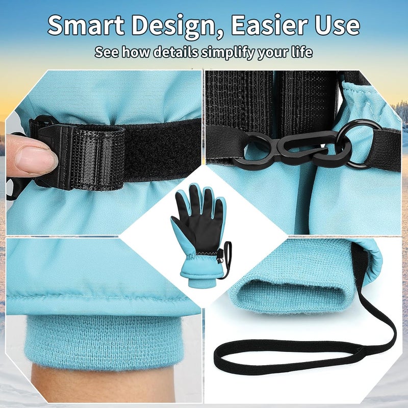 Odtmger Ski Gloves,Waterproof, Touchscreen-Compatible, Winter Warm Cotton Filled, Anti-Loss Rope for Parent Child - Image 4